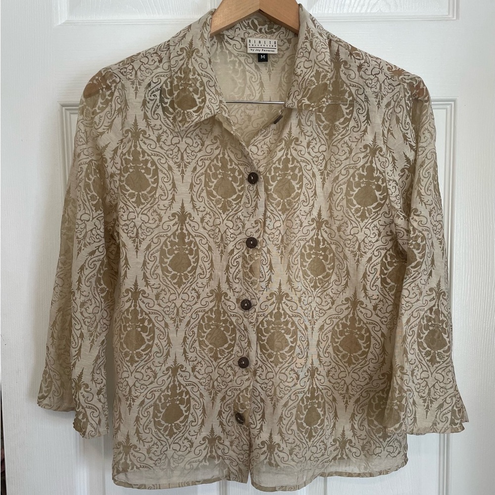 Sheer Burnout Top Vintage Button Down Size M Patterned Whimsigoth 90s Medium